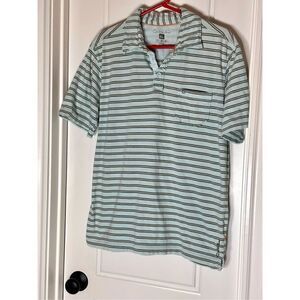 💜 Quiksilver men’s light green and brown striped cotton polo size L